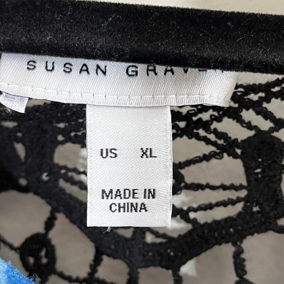 Susan Graver Sweater Women XL Blue Floral Pullover Boho Western Office Neutral - Picture 2 of 12